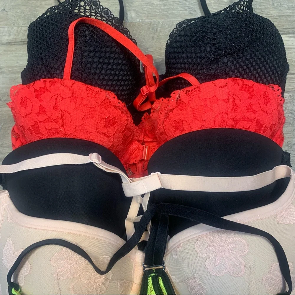 Victoria Secret PINK Bundle 5 Bras Variety Plunge Dream Angels Multi Lined Lace - Picture 6 of 11